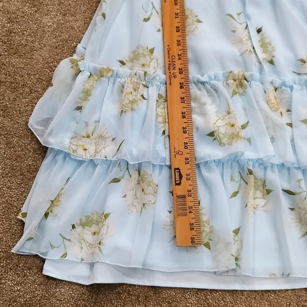 Maxsport Floral Dress Womens XL Blue Ruffle Tiered Chiffon Flutter Coquette - Picture 5 of 7